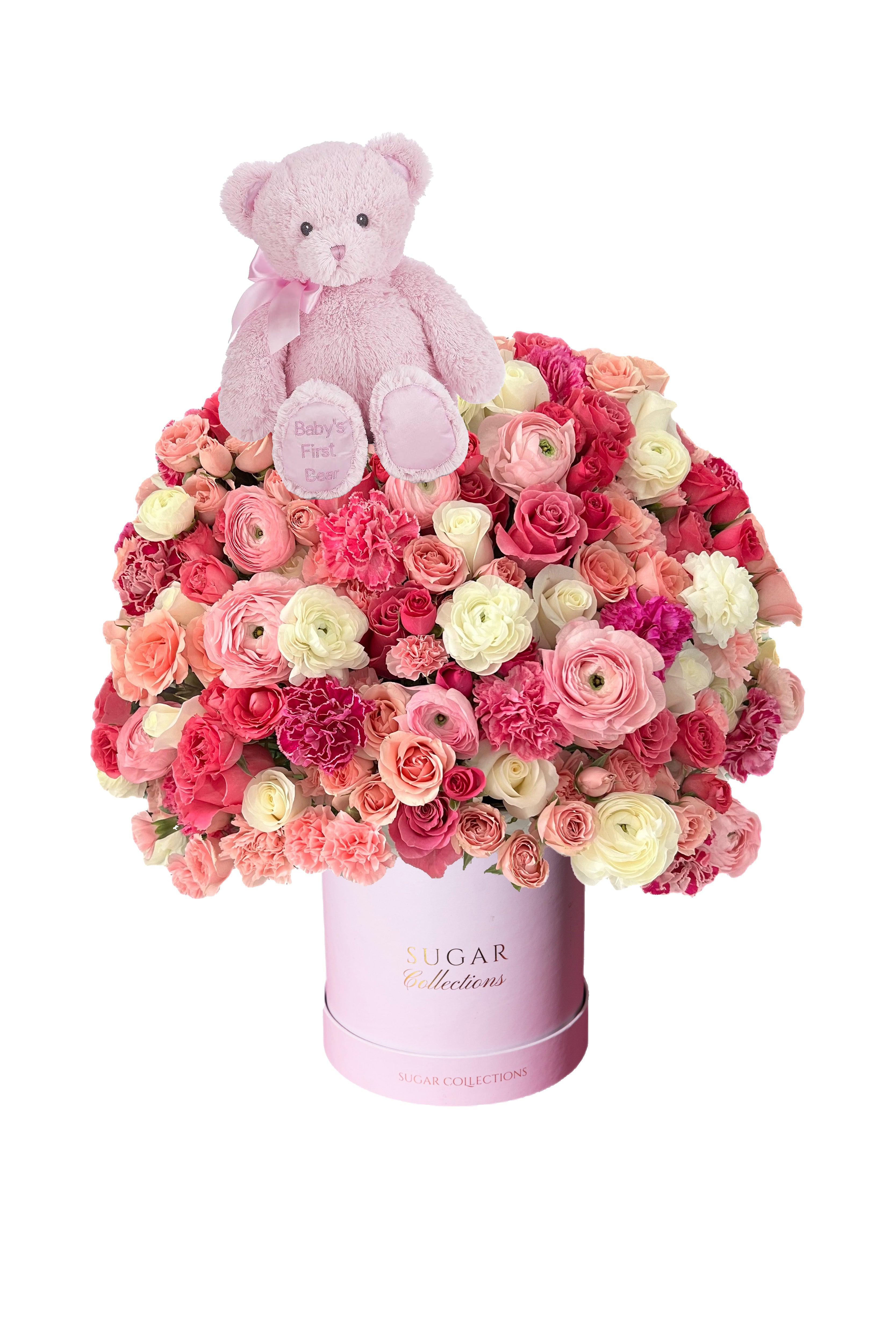 New Baby Mixed Flower Box - Luxury Pink Bear