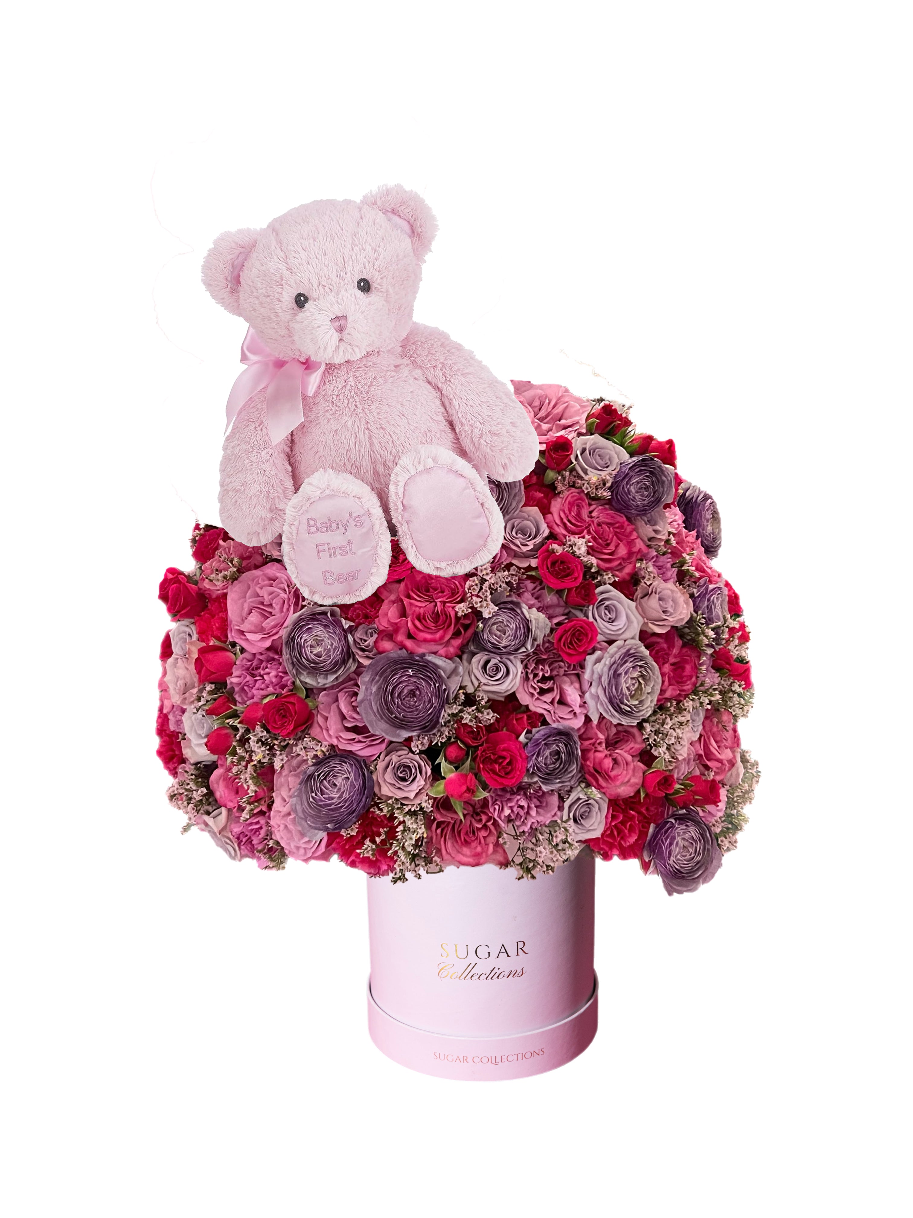 New Baby Mixed Flower Box - Luxury Pink Bear