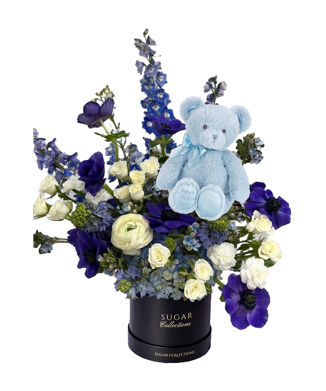 New Baby Mixed Flower Box - Luxury Blue Bear