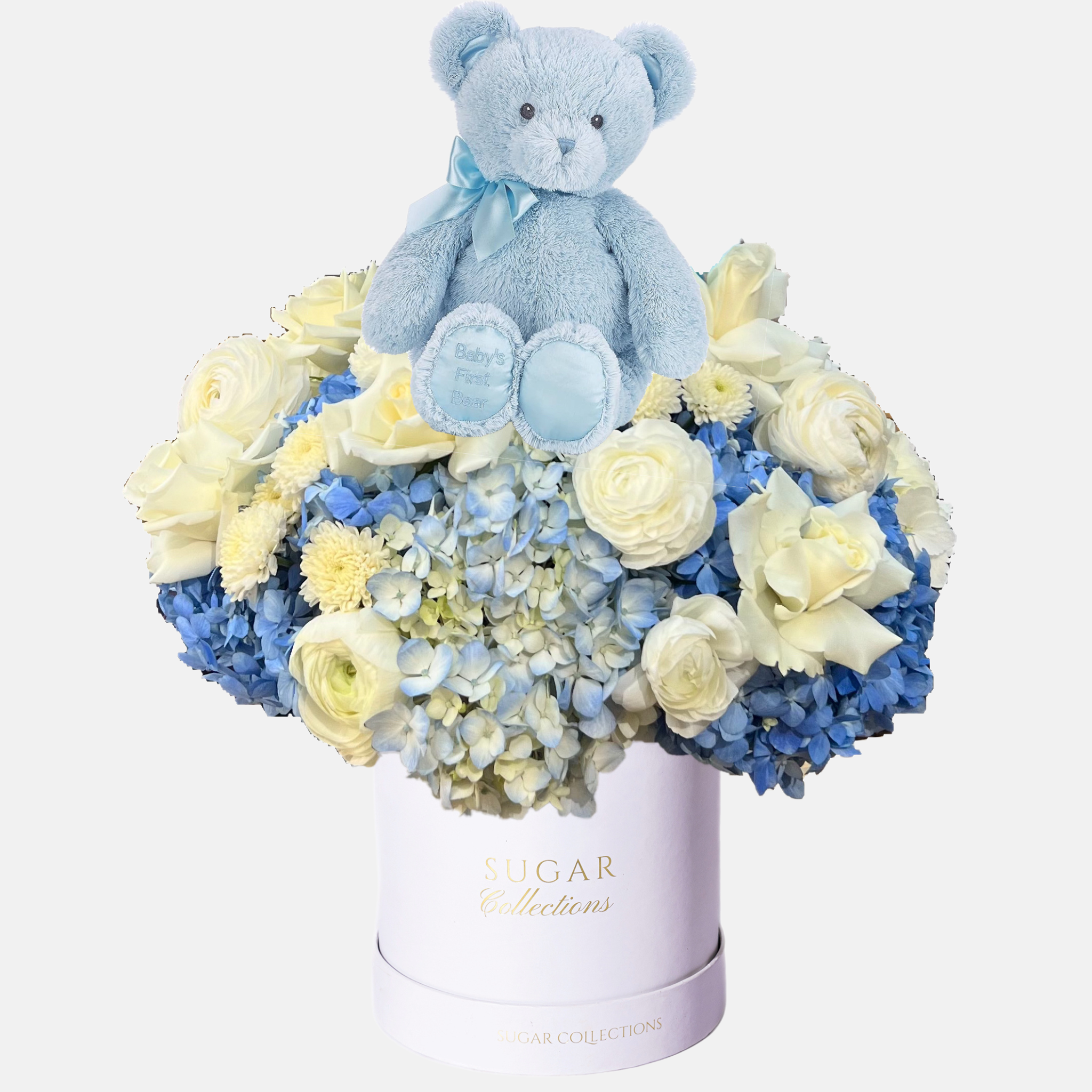 New Baby Mixed Flower Box - Classic Blue Bear