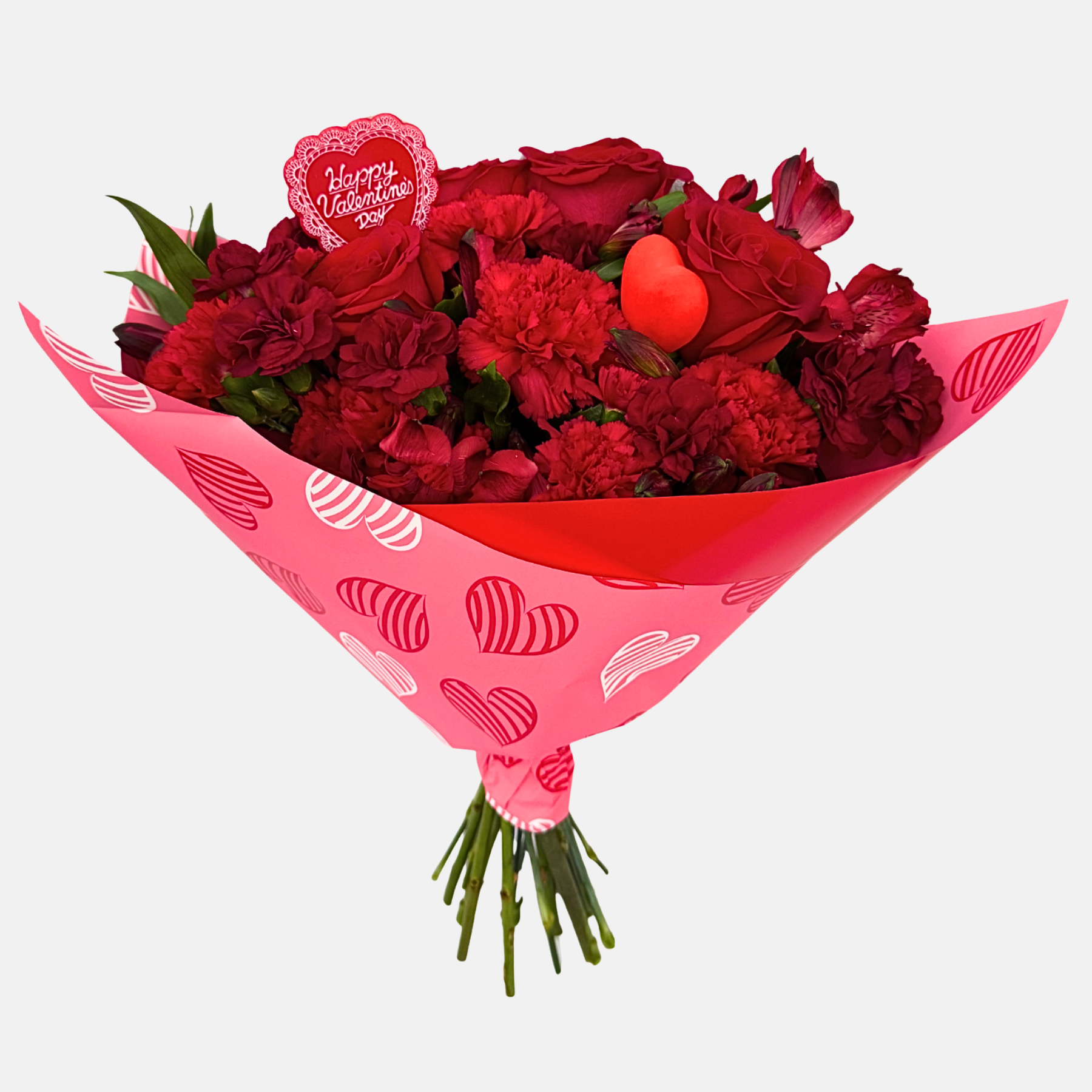 Valentine's Mixed Flowers Bouquet - Classic Red in Passion Heart Paper