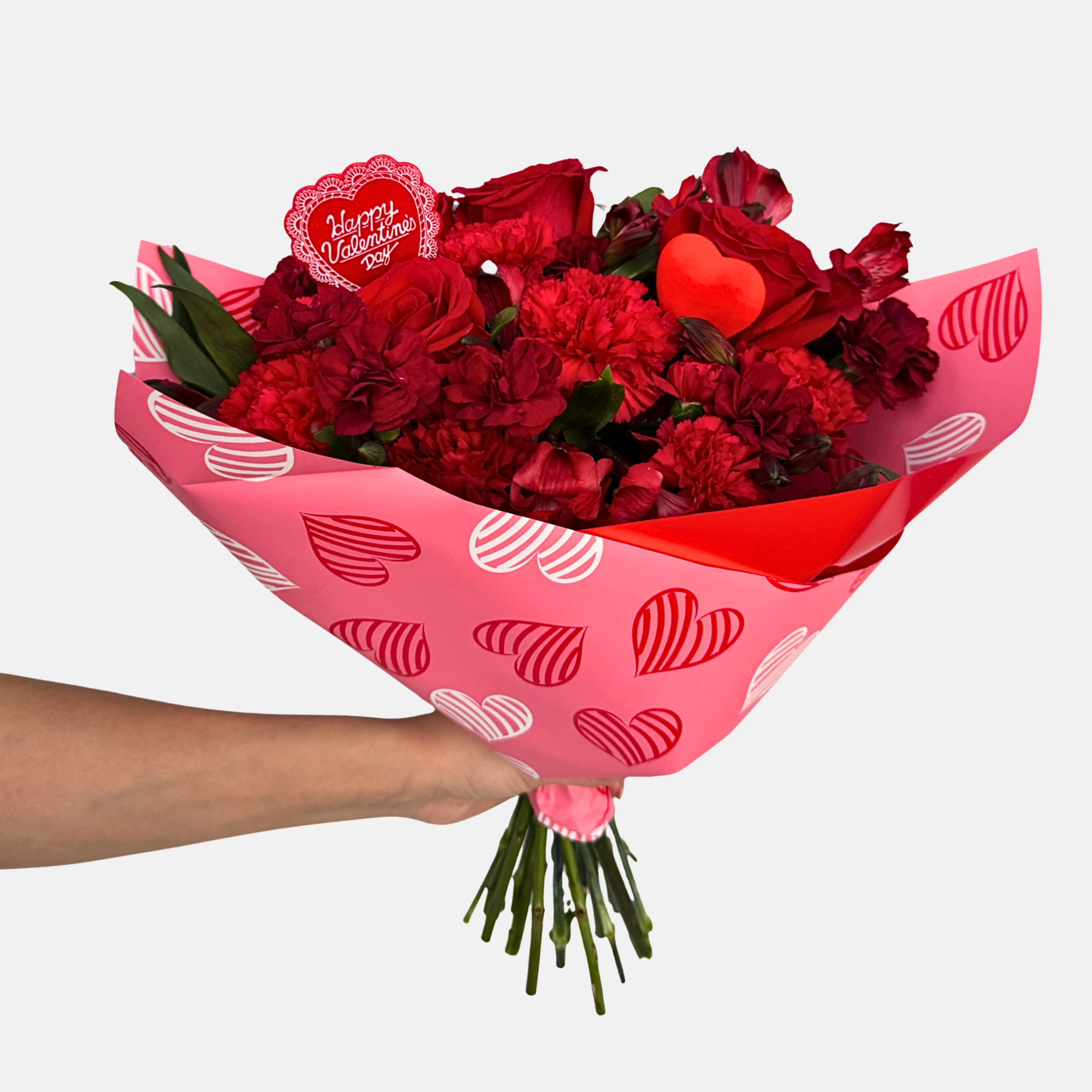 Valentine's Mixed Flowers Bouquet - Classic Red in Passion Heart Paper