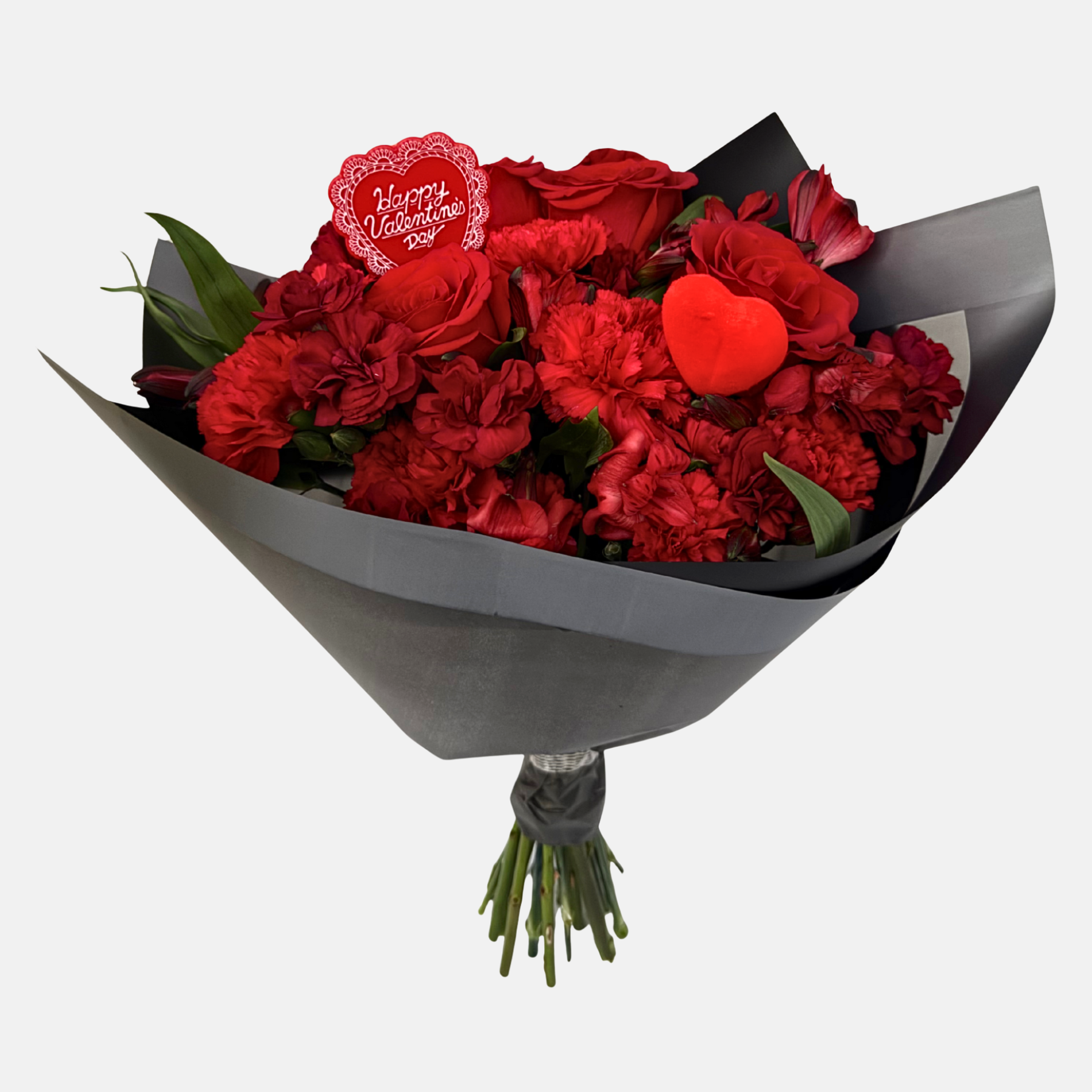 Valentine's Mixed Flowers Bouquet - Classic Red in Black Paper