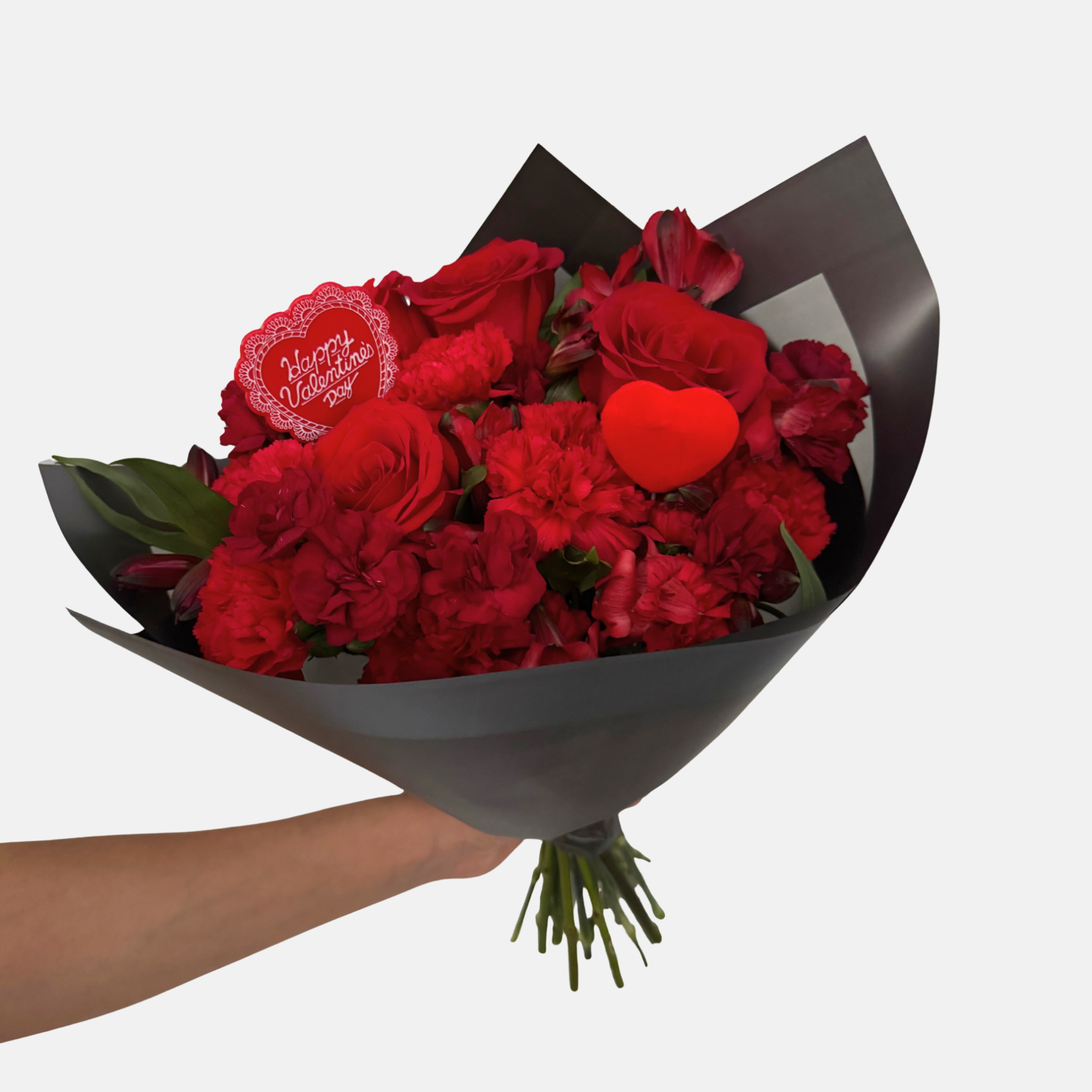 Valentine's Mixed Flowers Bouquet - Classic Red in Black Paper