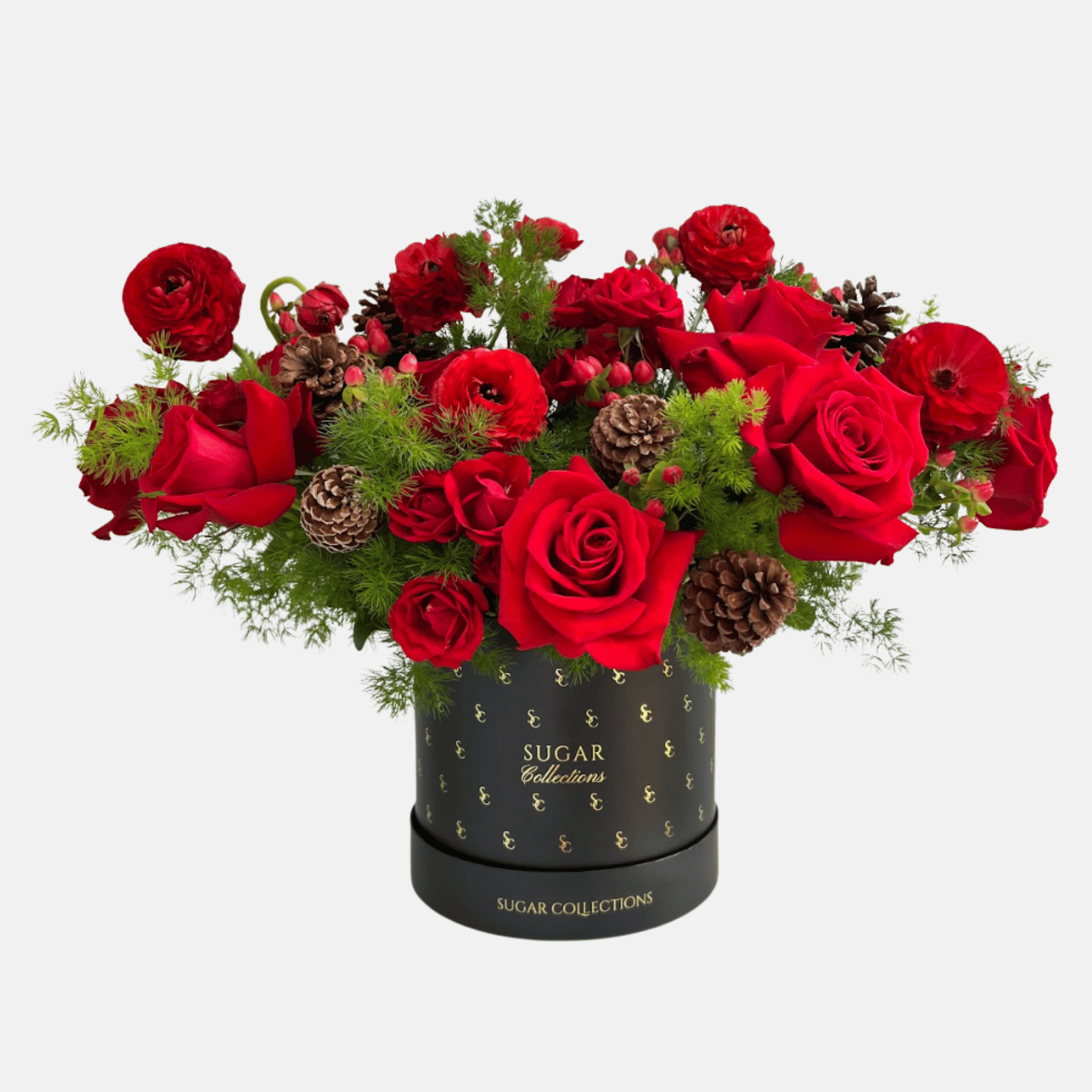 Holiday Mixed Flowers Round Box - Classic Christmas