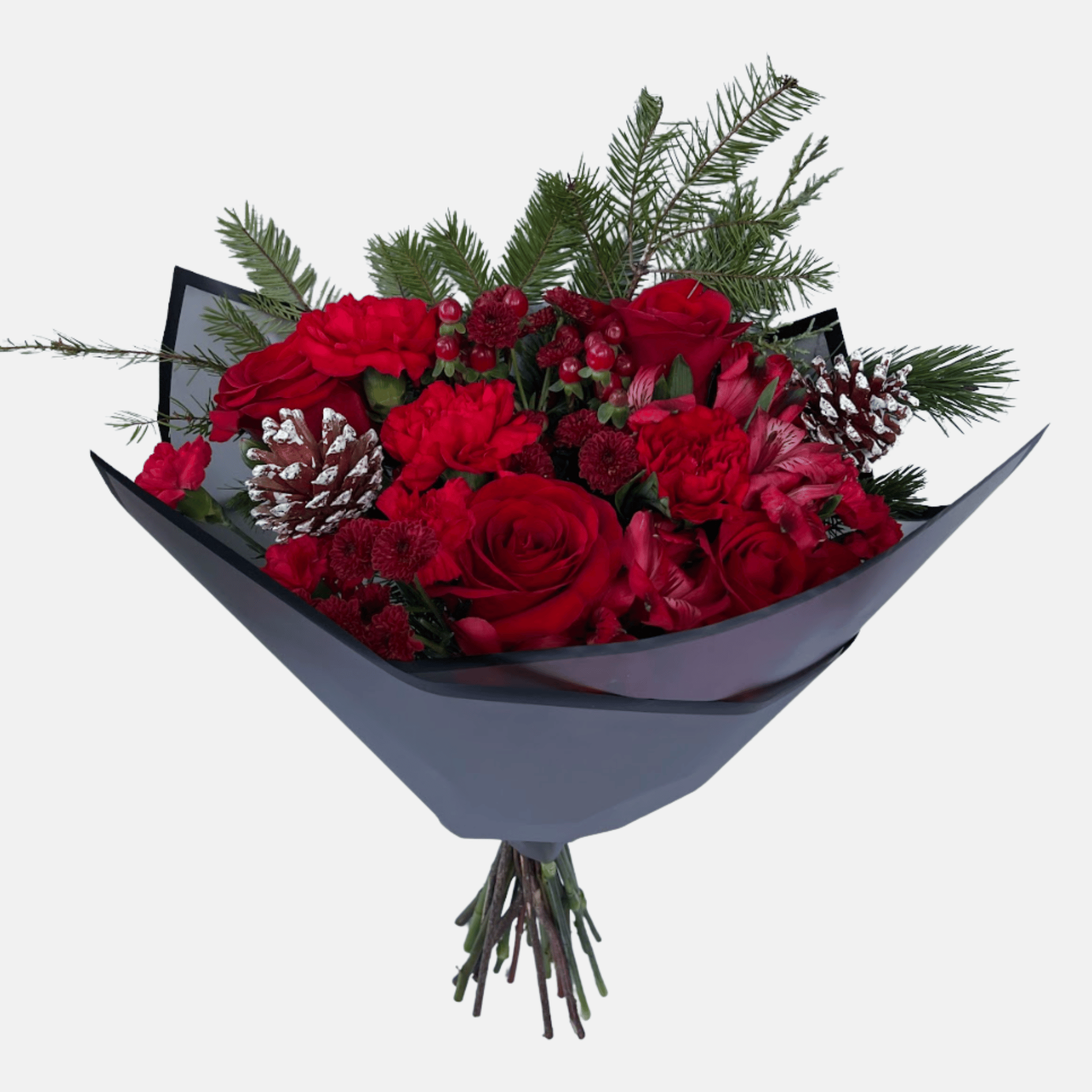 Holiday Mixed Flowers Bouquet - Classic Red in Black Luxury Paper