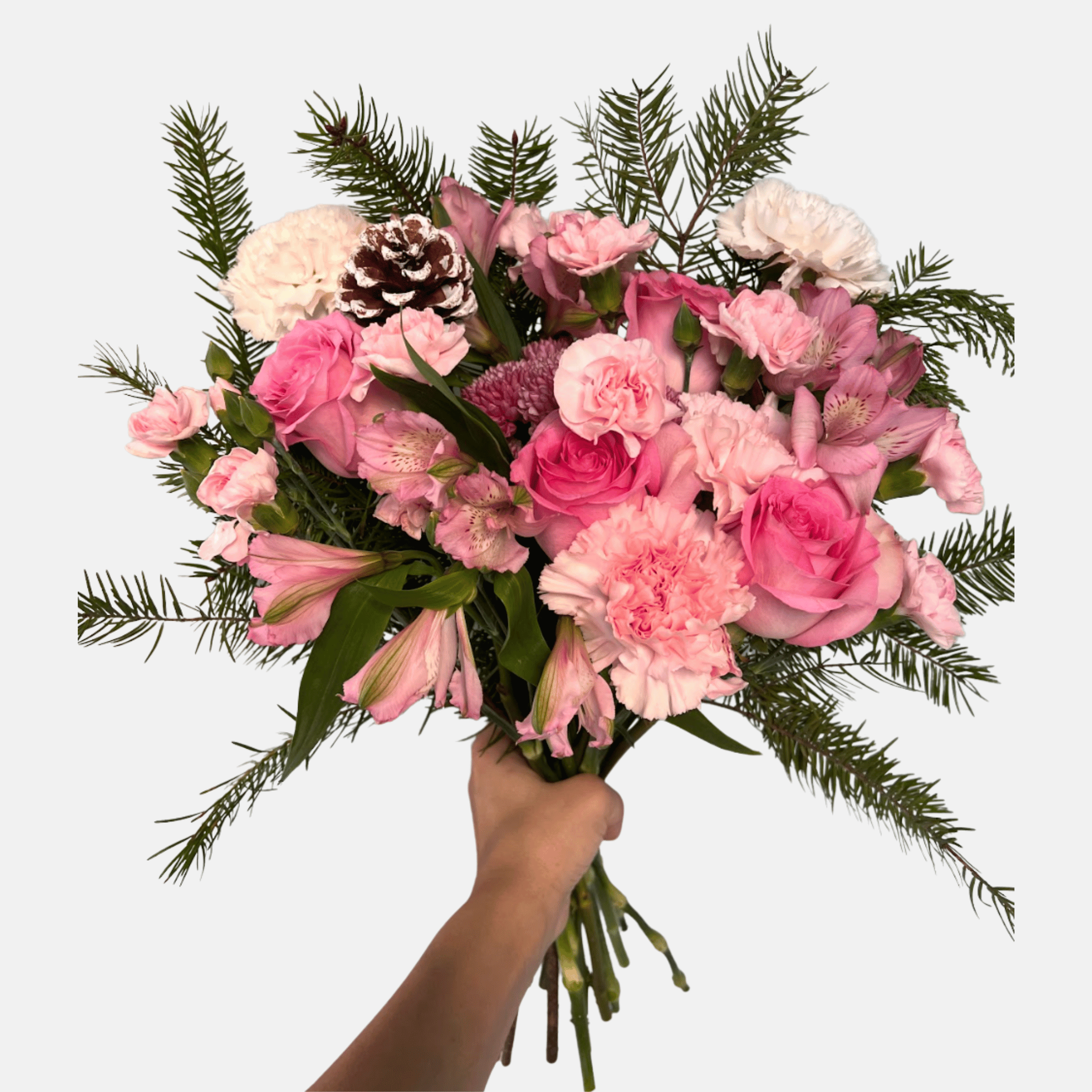 Holiday Mixed Flowers Bouquet - Blush Pink in White Luxury Paper
