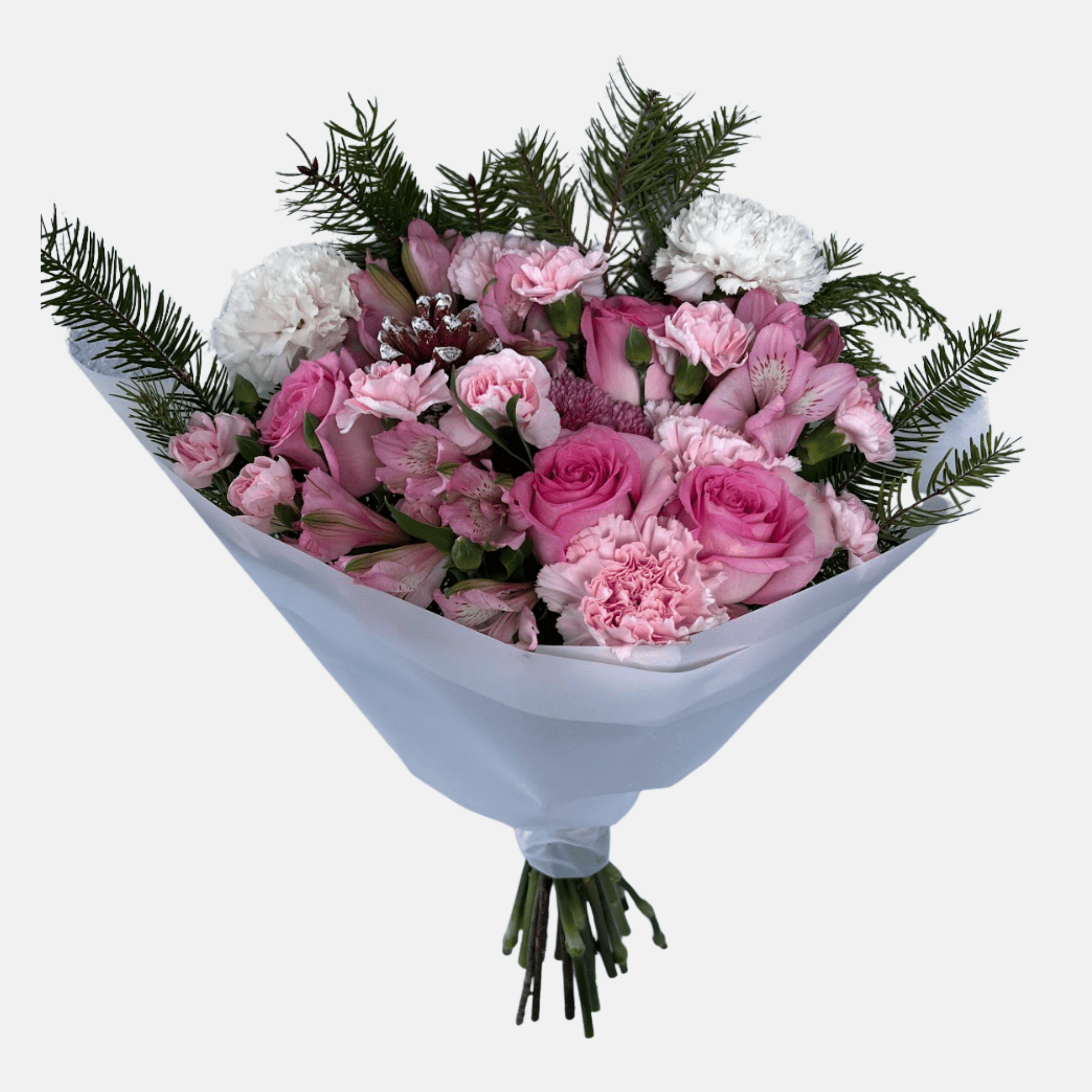 Holiday Mixed Flowers Bouquet - Blush Pink in White Luxury Paper