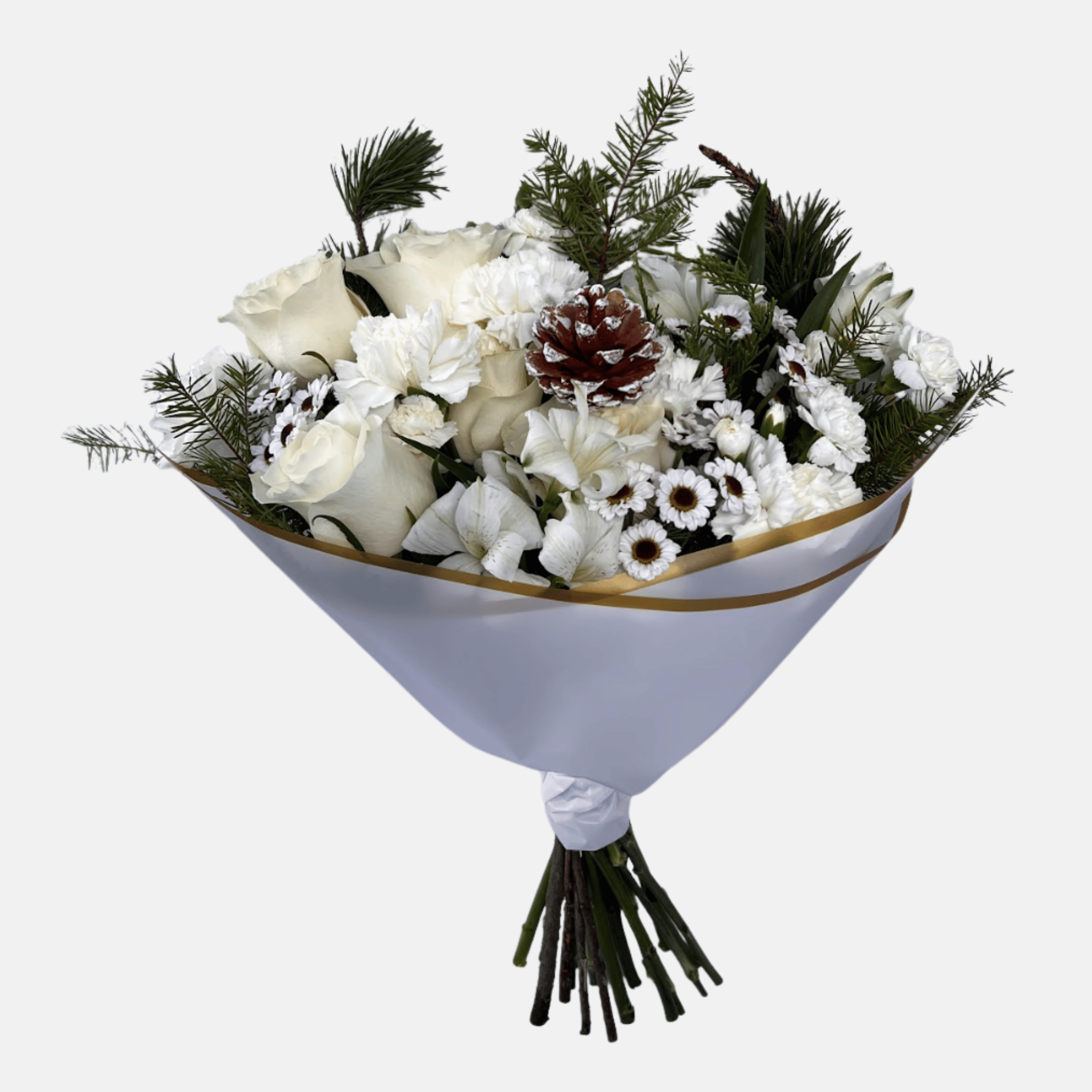 Holiday Mixed Flowers Bouquet - Winter White in Luxury Paper