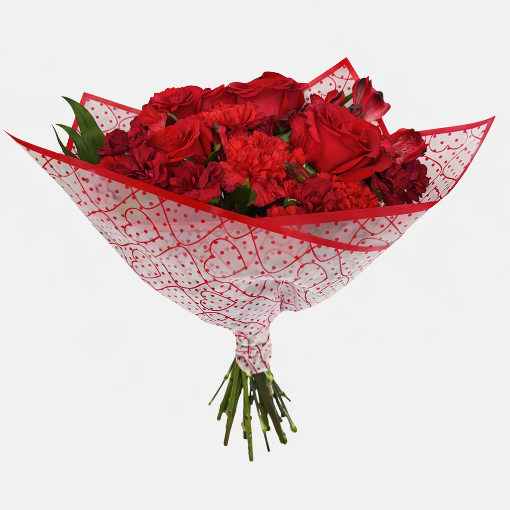 Women's day Mixed Flowers Bouquet - Classic Red in Red Heart Paper