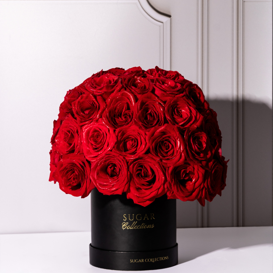 Black box with fresh roses