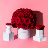 White box with fresh roses