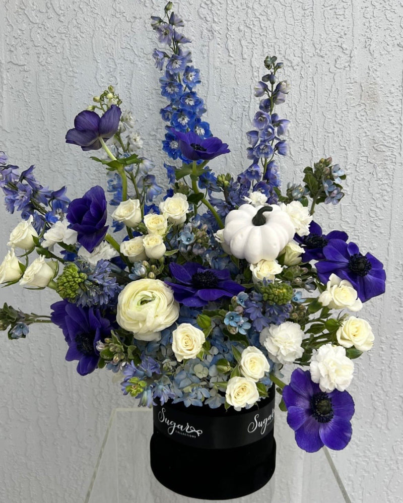 Customized blue and white bouquet