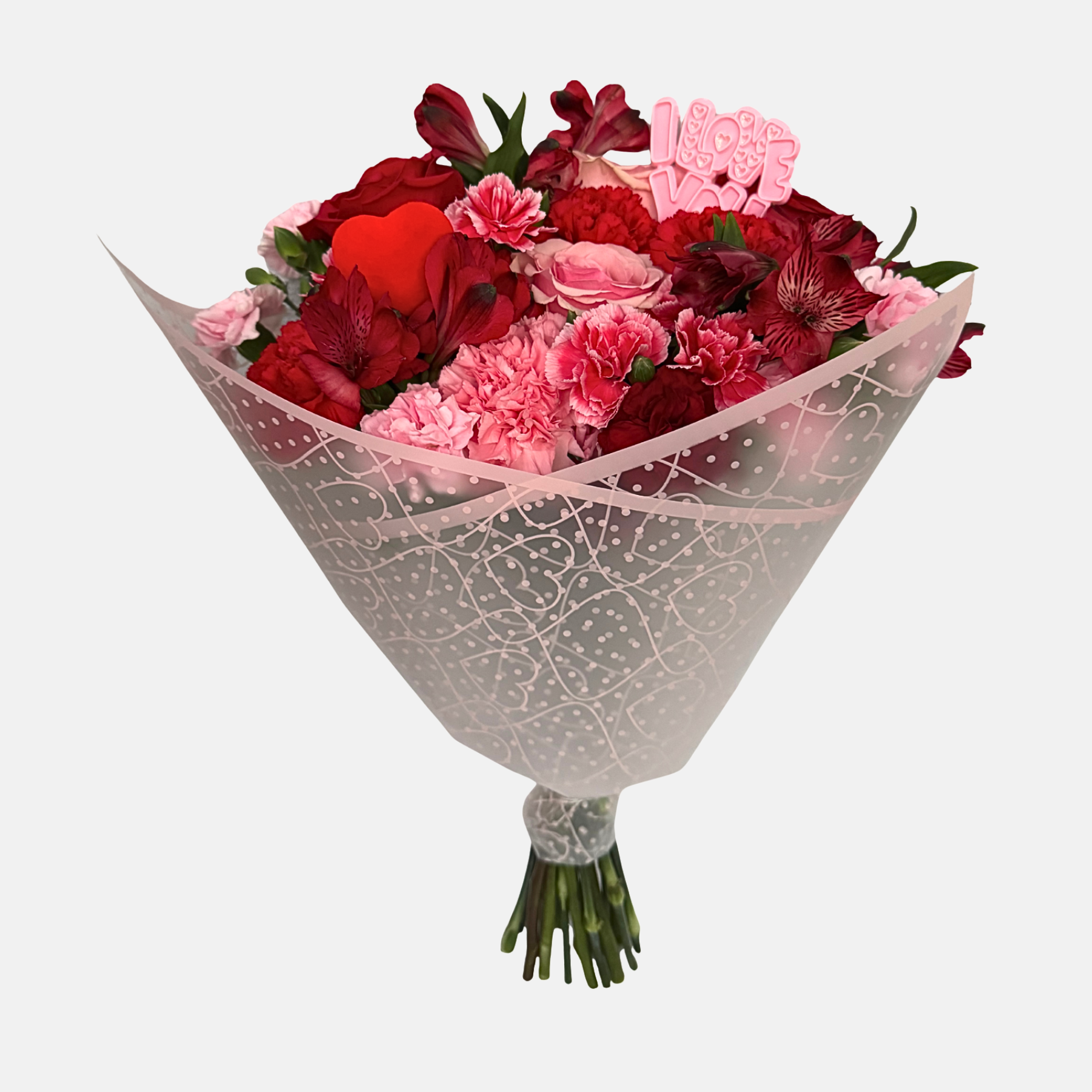 Valentine's Mixed Flowers Bouquet - Romance in Pink Heart Paper