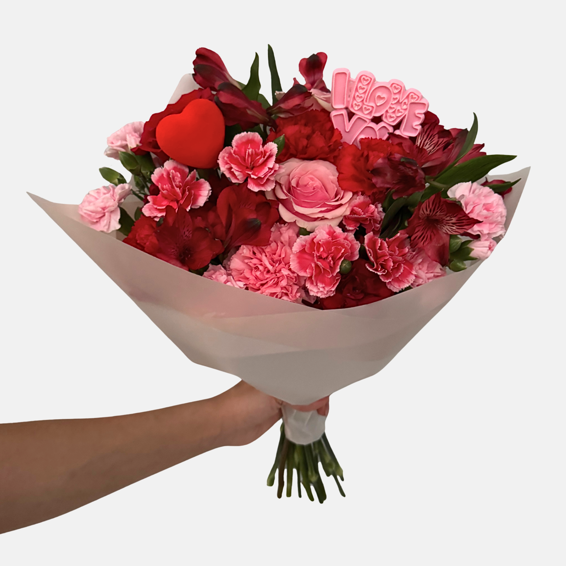 Valentine's Mixed Flowers Bouquet - Romance in Pink Paper
