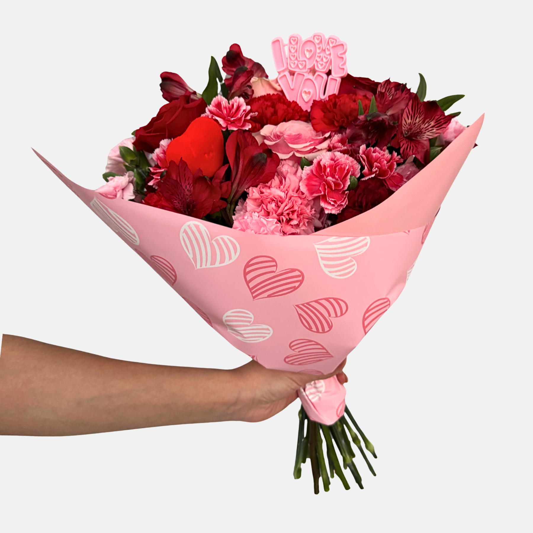 Valentine's Mixed Flowers Bouquet - Romance in Sweet Heart Paper