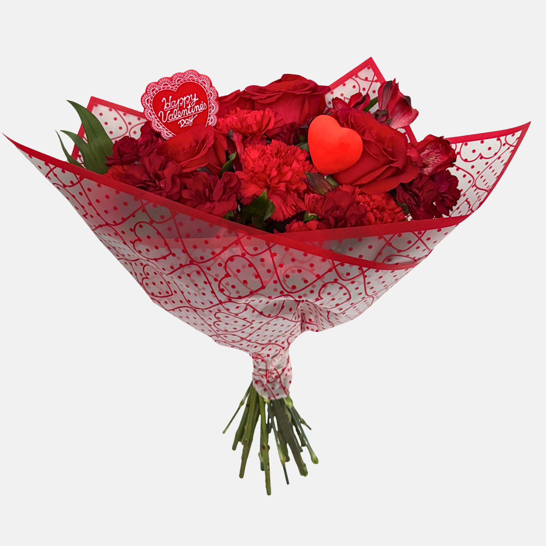 Valentine's Mixed Flowers Bouquet - Classic Red in Red Heart Paper