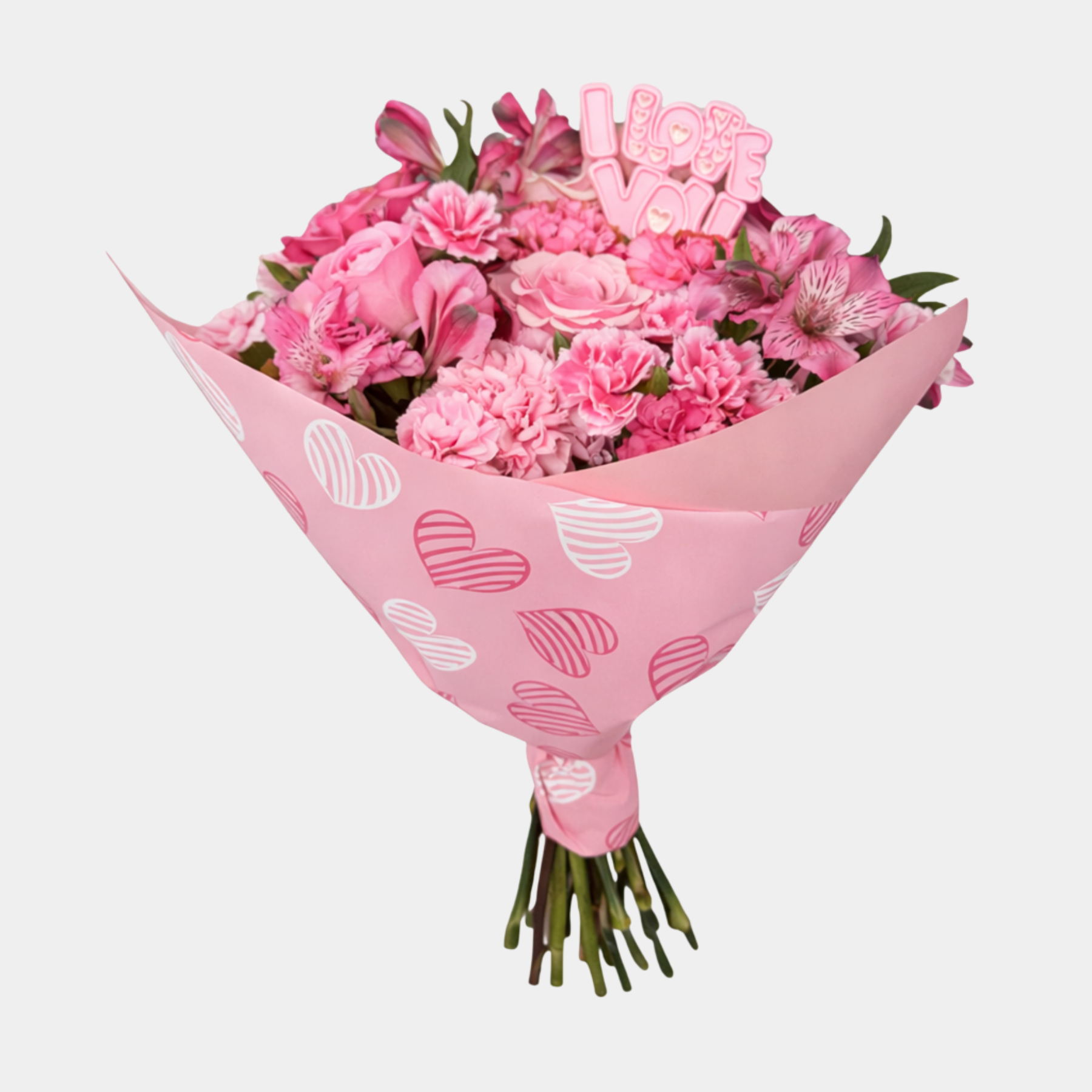 Valentine's Mixed Flowers Bouquet -Pink in Pink Heart Paper