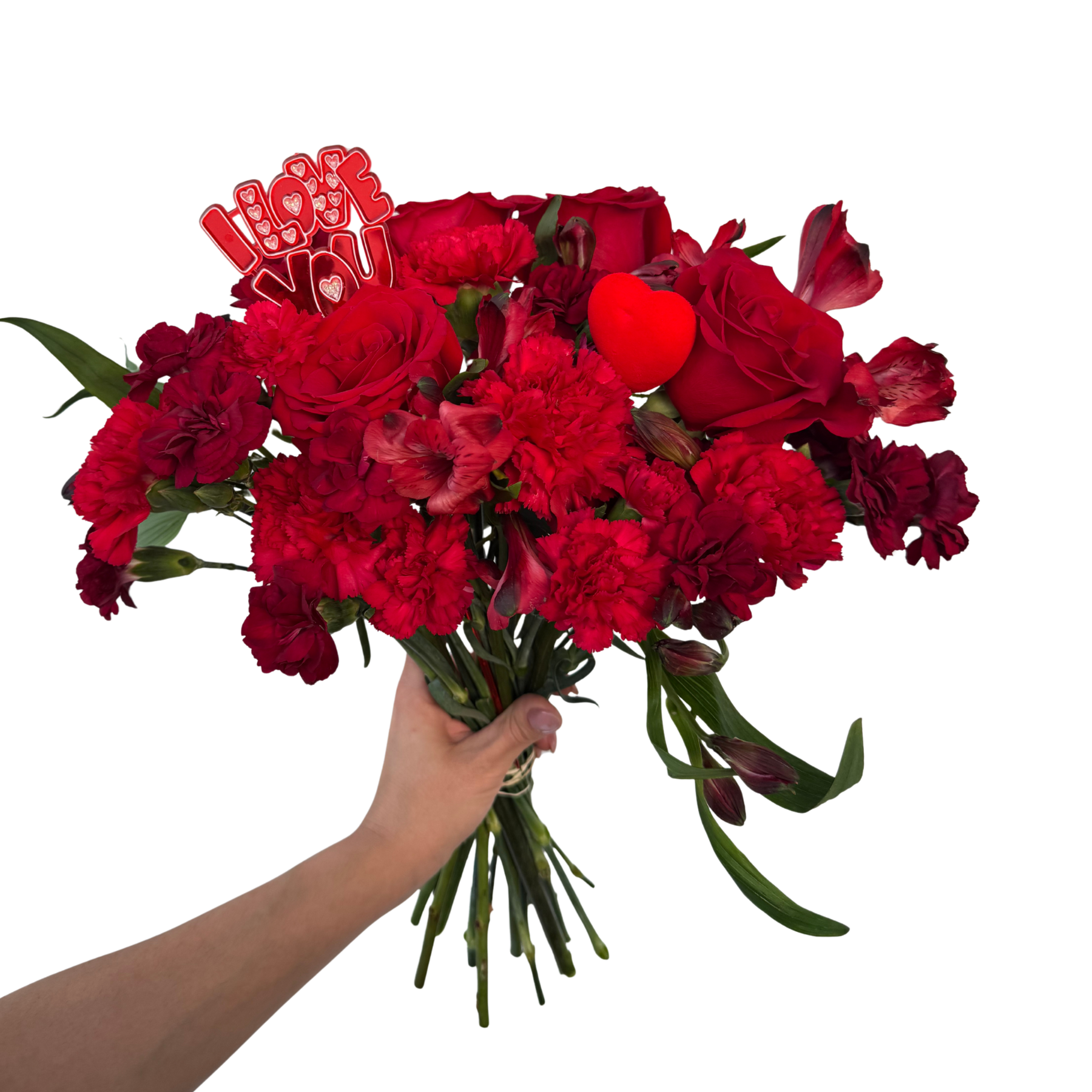 Valentine's Mixed Flowers Bouquet - Classic Red in Passion Heart Paper