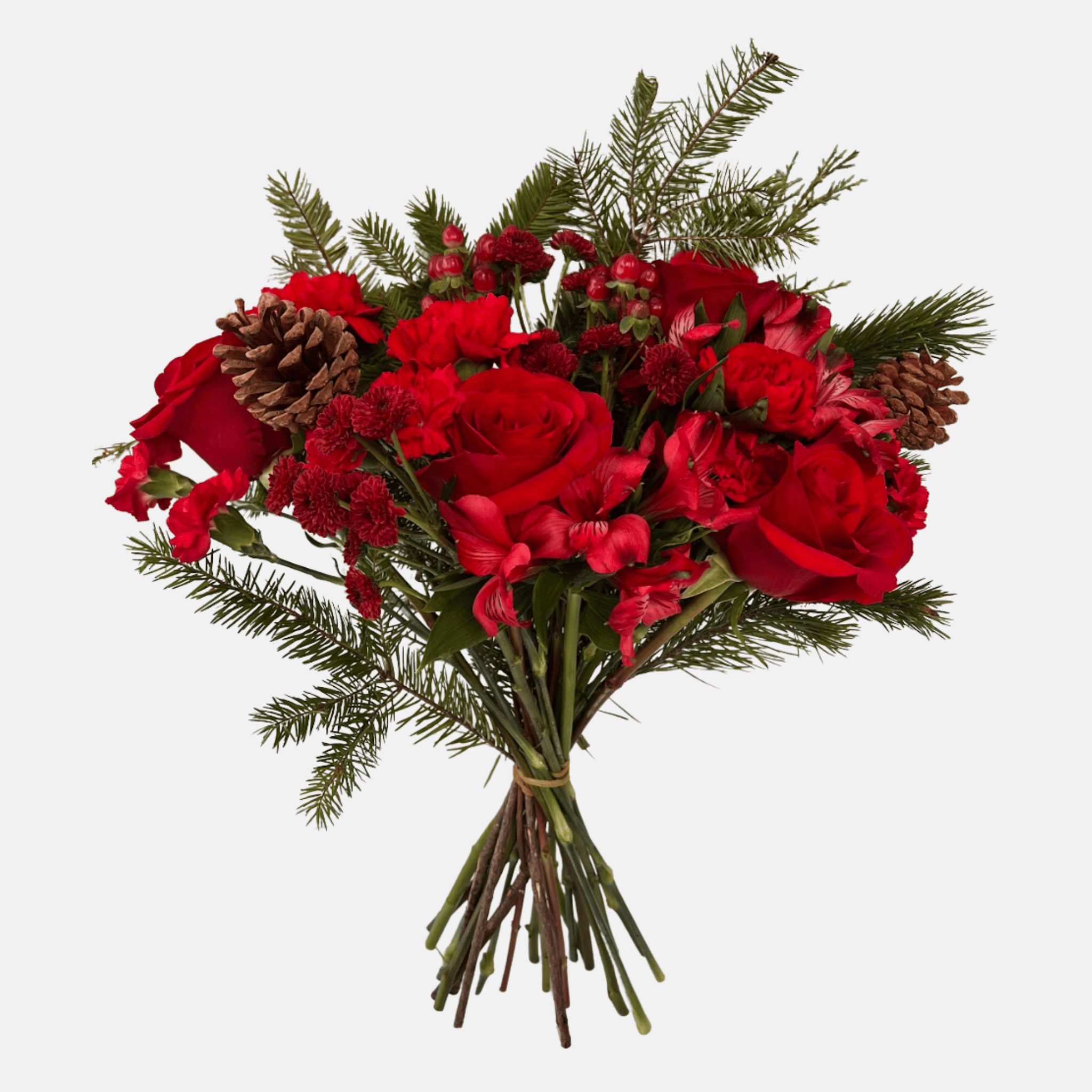 Holiday Mixed Flowers Bouquet - Christmas Red in White Luxury Paper