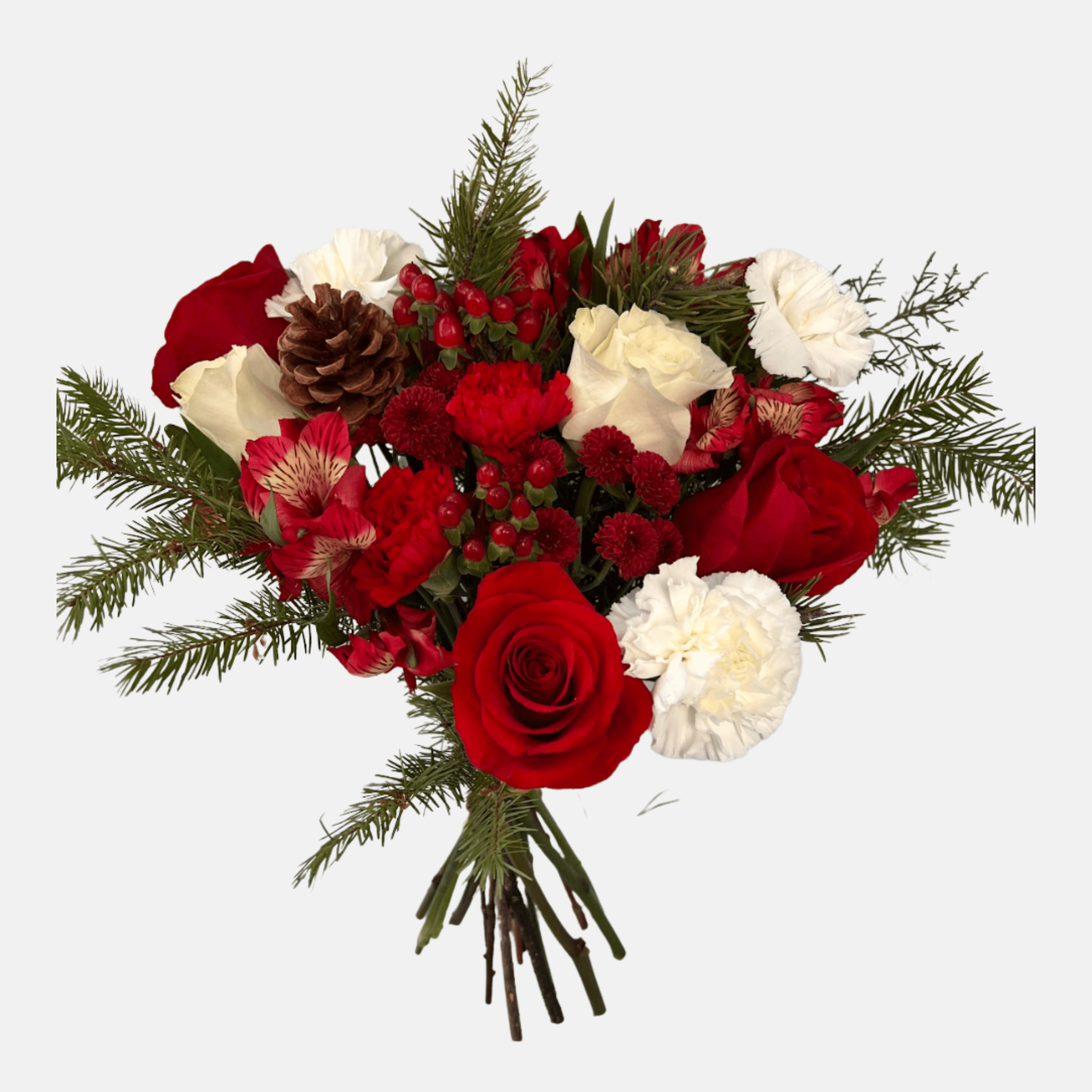 Holiday Mixed Flowers Bouquet - Candy Cane in White Luxury Paper