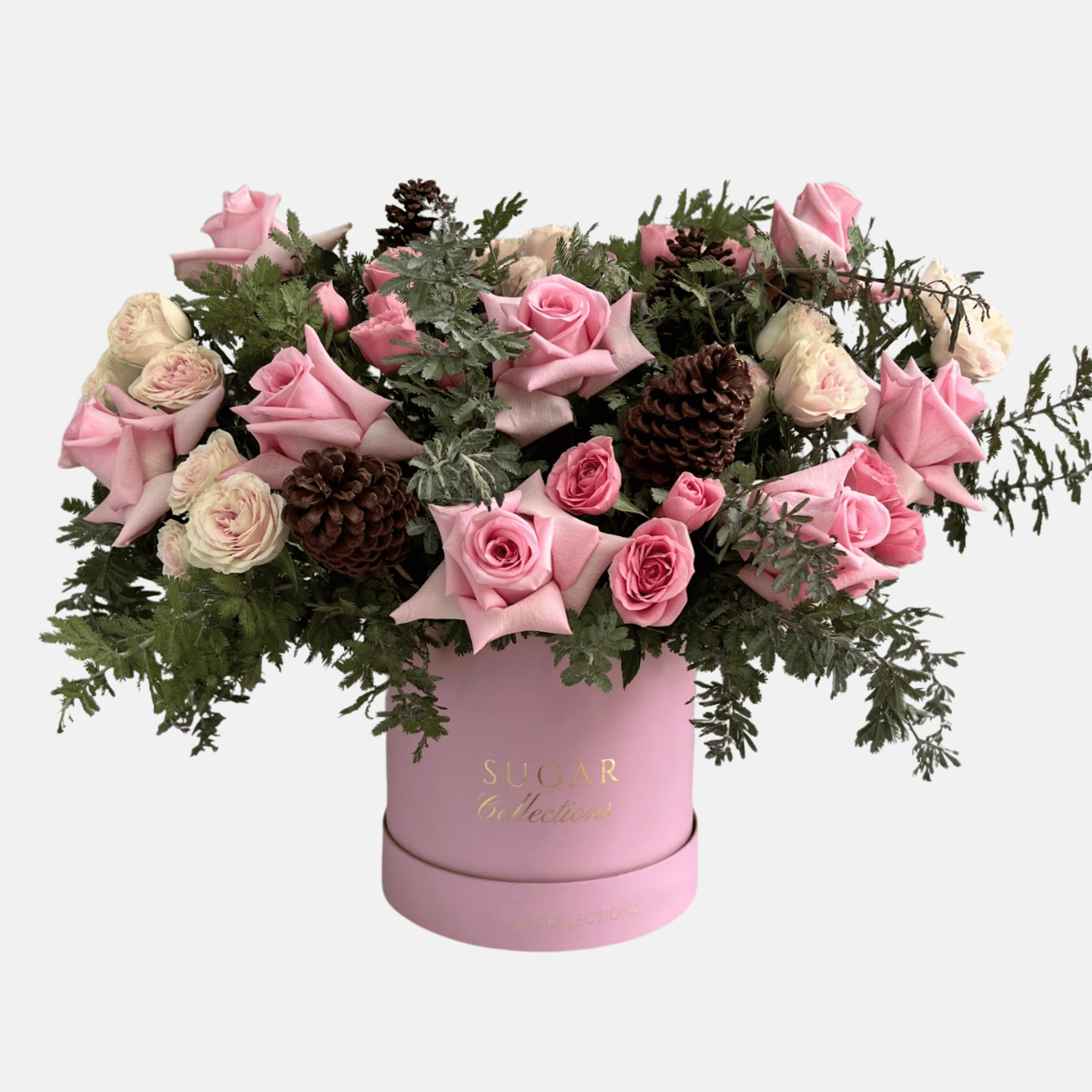 Holiday Mixed Flowers Round Box - Blush Pink Christmas