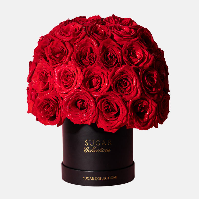 Black box with fresh roses